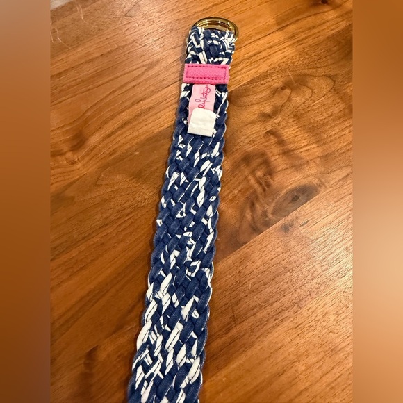 Lilly Pulitzer Signature woven belt blue & White Braided Belt with Pink 44 inche main image 4